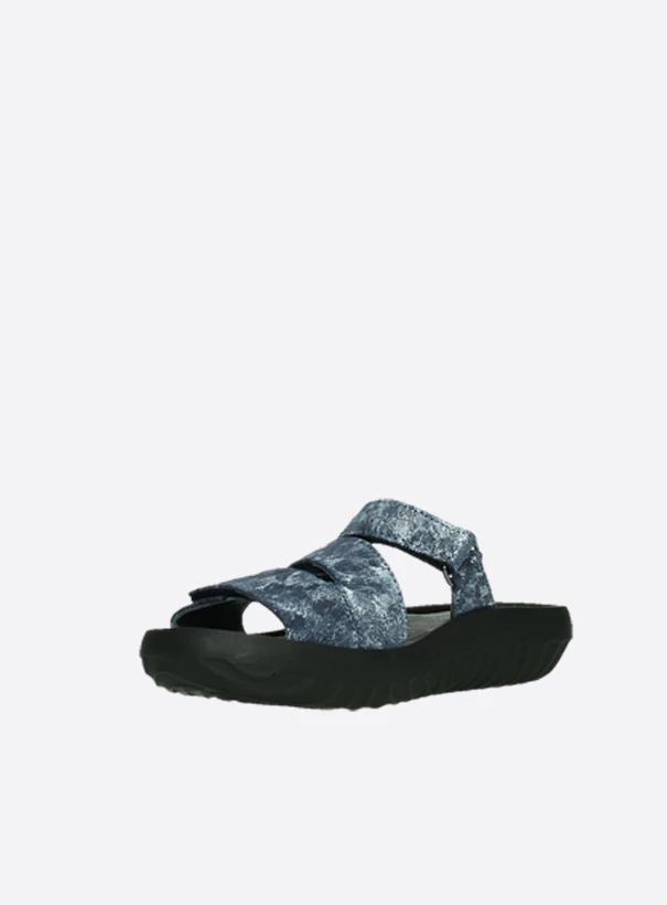 wolky slippers 00885 sense 48800 blauw geprint suede front