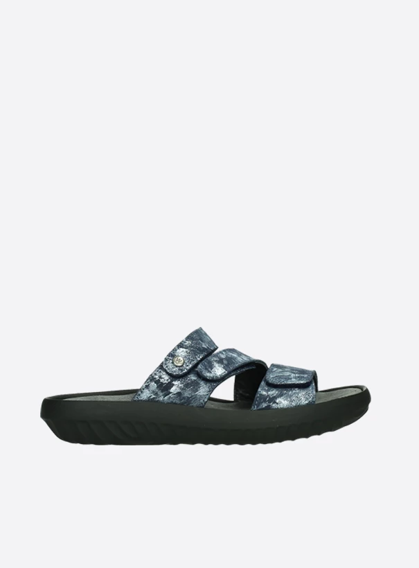 wolky slippers 00885 sense 48800 blauw geprint suede