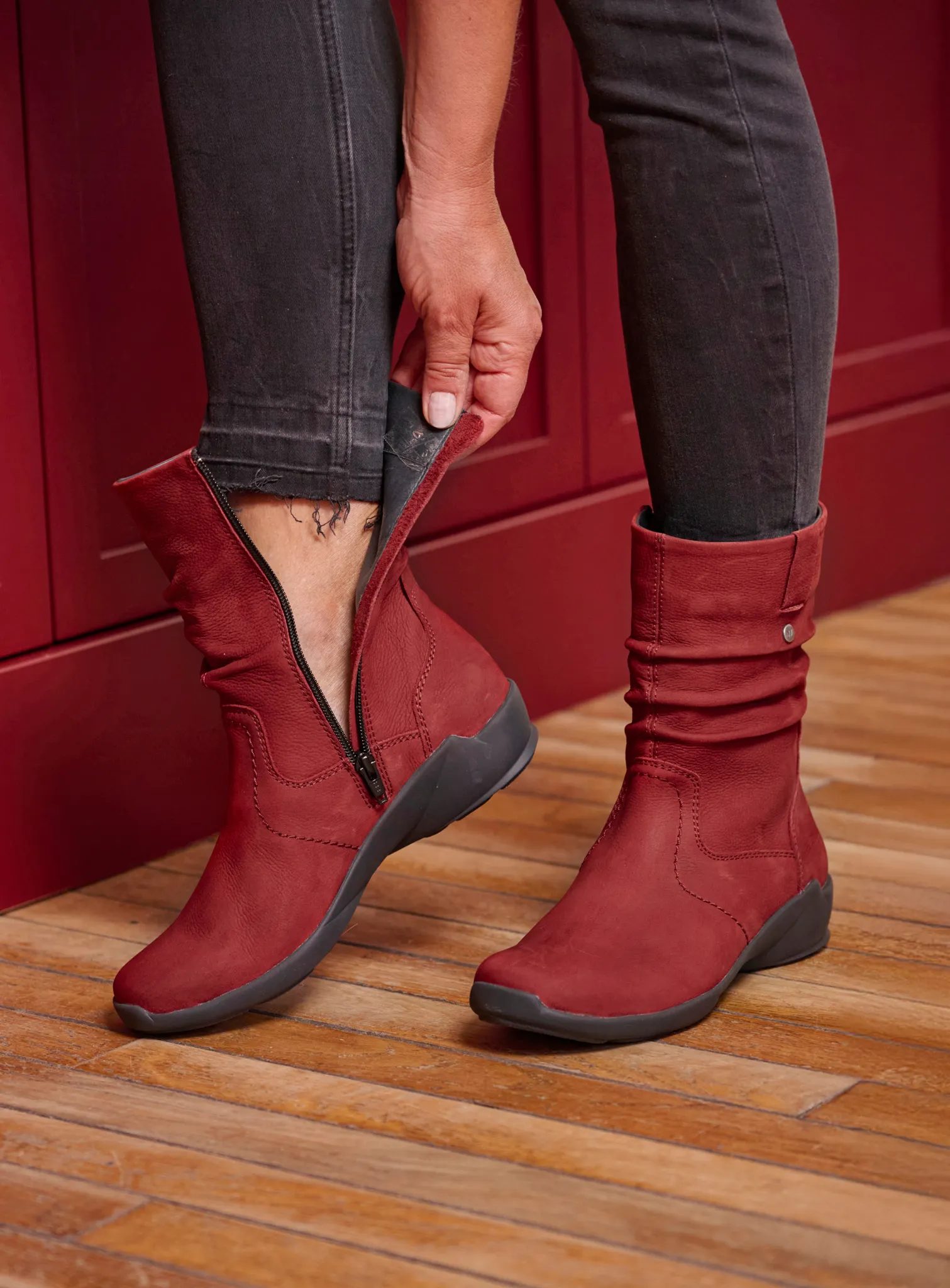 Wolky Stiefel 01572 Luna 11553 Nubukleder kirschrot