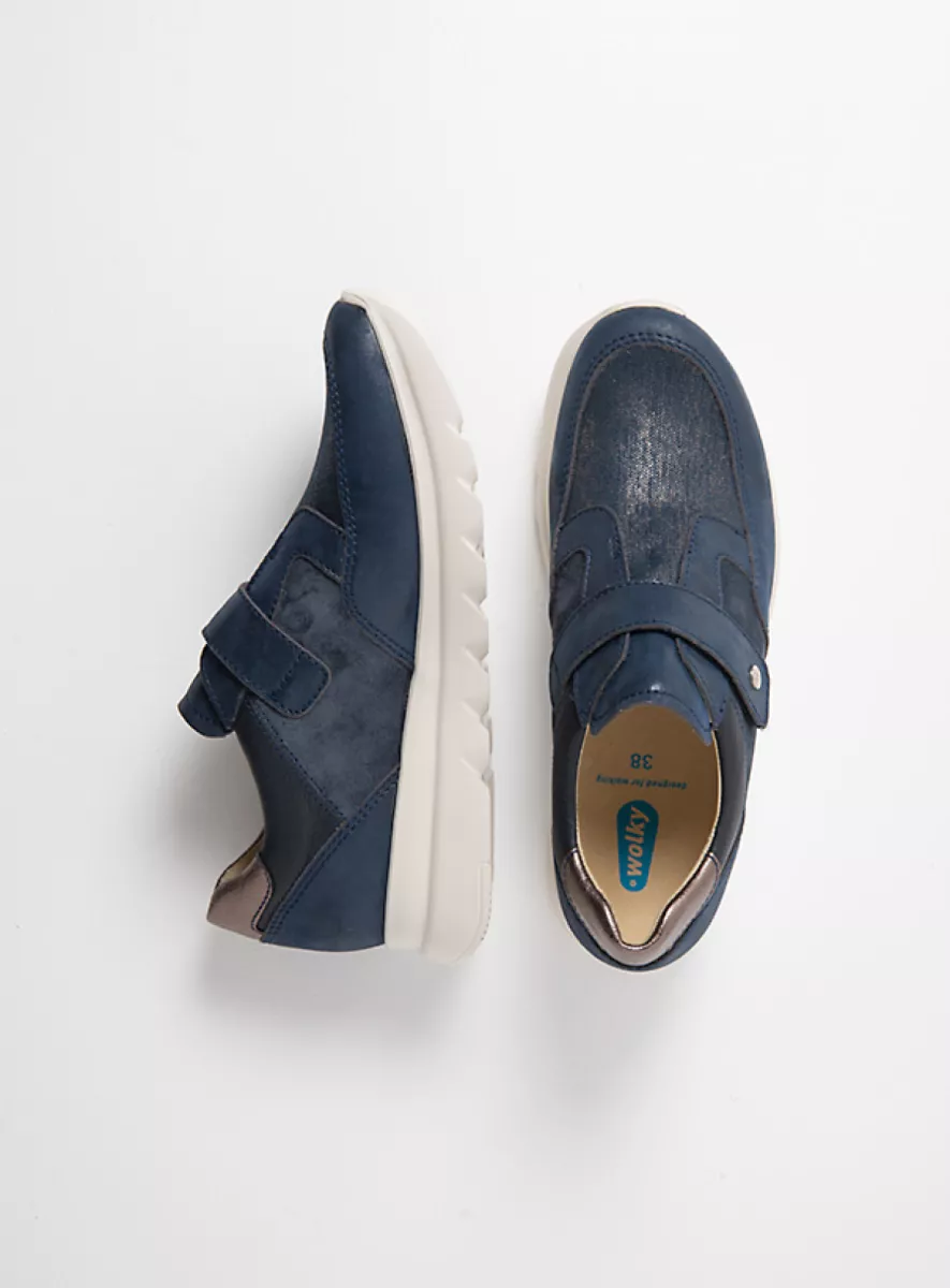 Wolky Riemchenschuhe 02133 Snappy S2F 90800 Leder Kombi Stretch blau