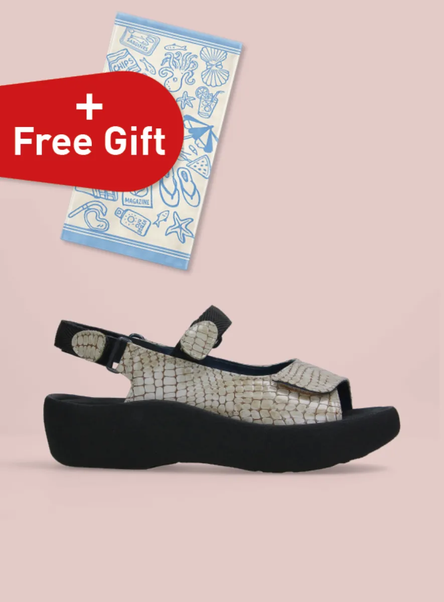 Wolky Jewel - Lackleder Kroko-Optik beige Sandalen für damen