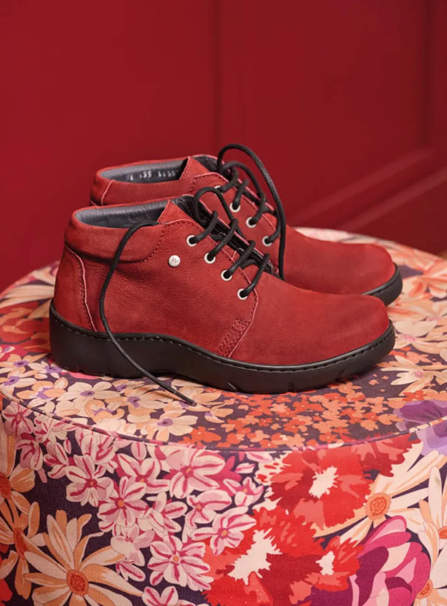 Wolky Hohe Schnürschuhe 03255 Tarda WR 11553 Nubukleder kirschrot