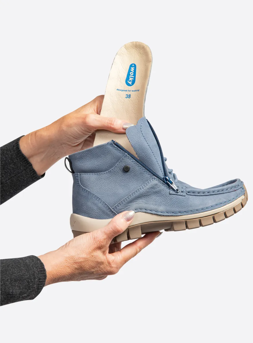 Wolky Hohe Schnürschuhe 04740 Boost 11840 Nubukleder jeansblau