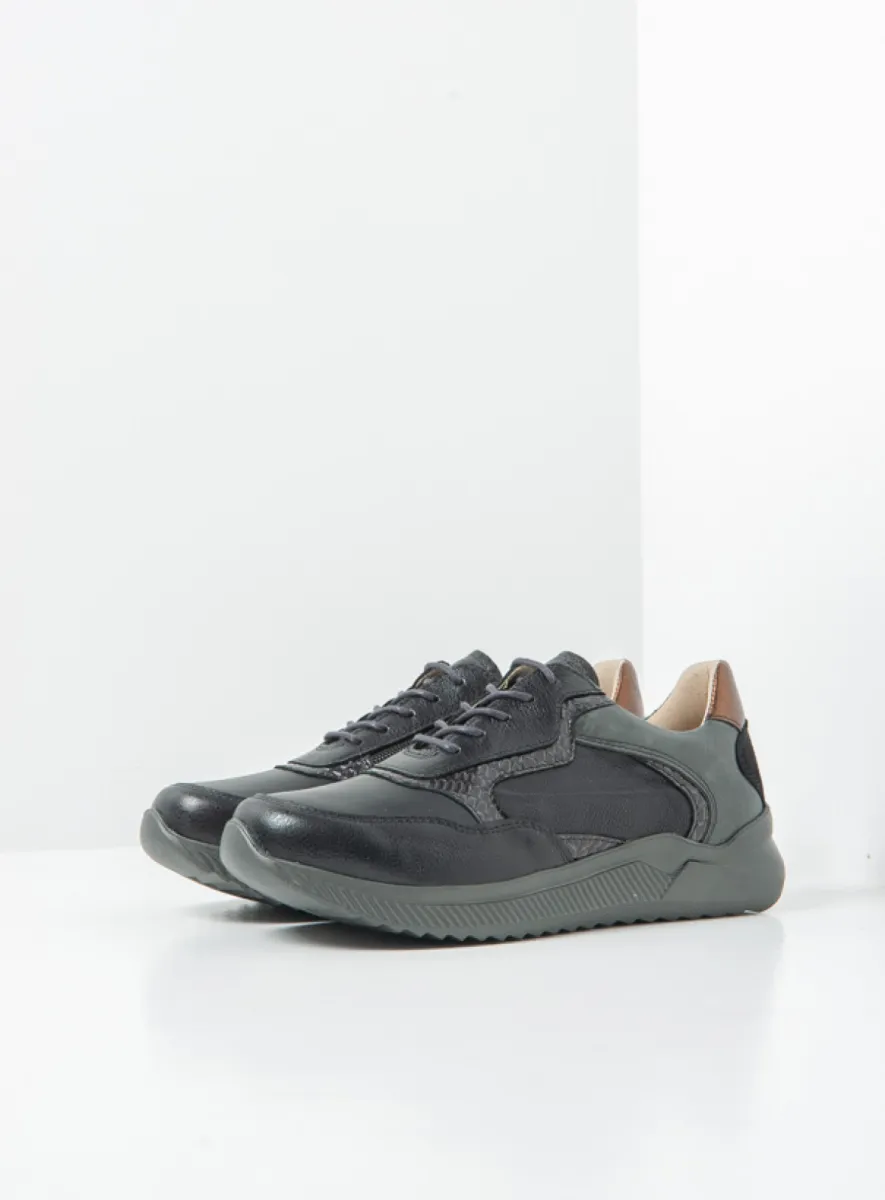 Wolky e-Way S2F - Leder Kombi Stretch metallic schwarz Atmungsaktive Schuhe für damen