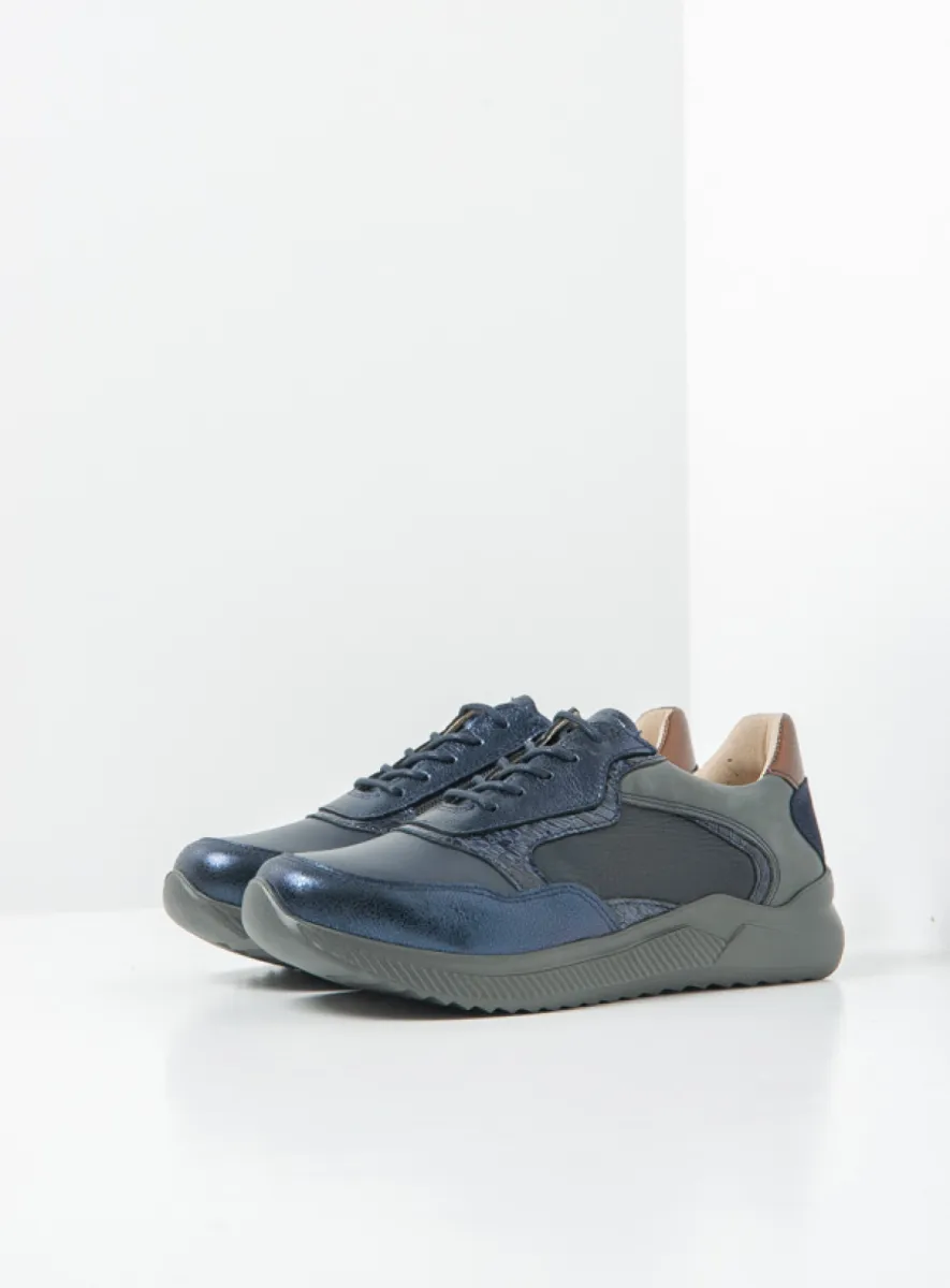 Wolky e-Way S2F - Leder Kombi Stretch metallic blau Atmungsaktive Schuhe für damen