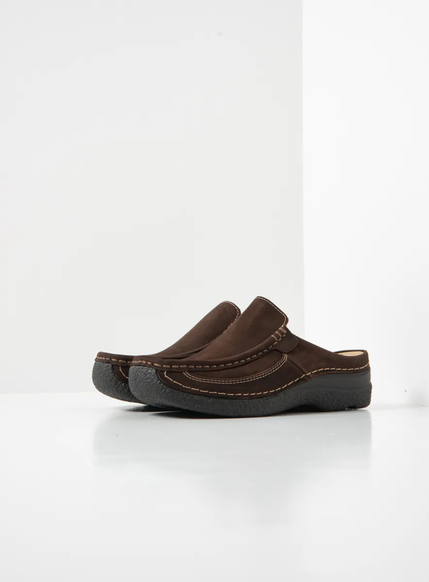 Wolky Roll Slide - Nubukleder braun Clogs für damen