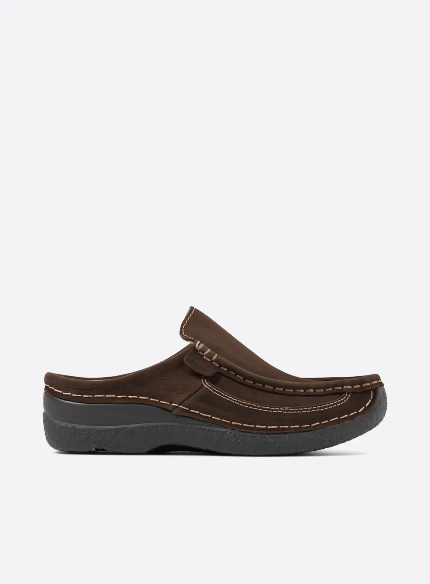 Wolky Roll Slide - Nubukleder braun Clogs für damen