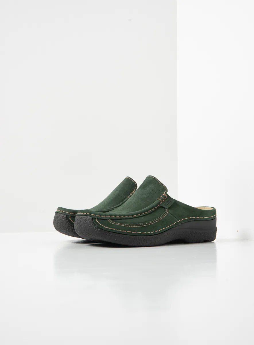 Wolky Roll Slide - Nubukleder grün Clogs für damen