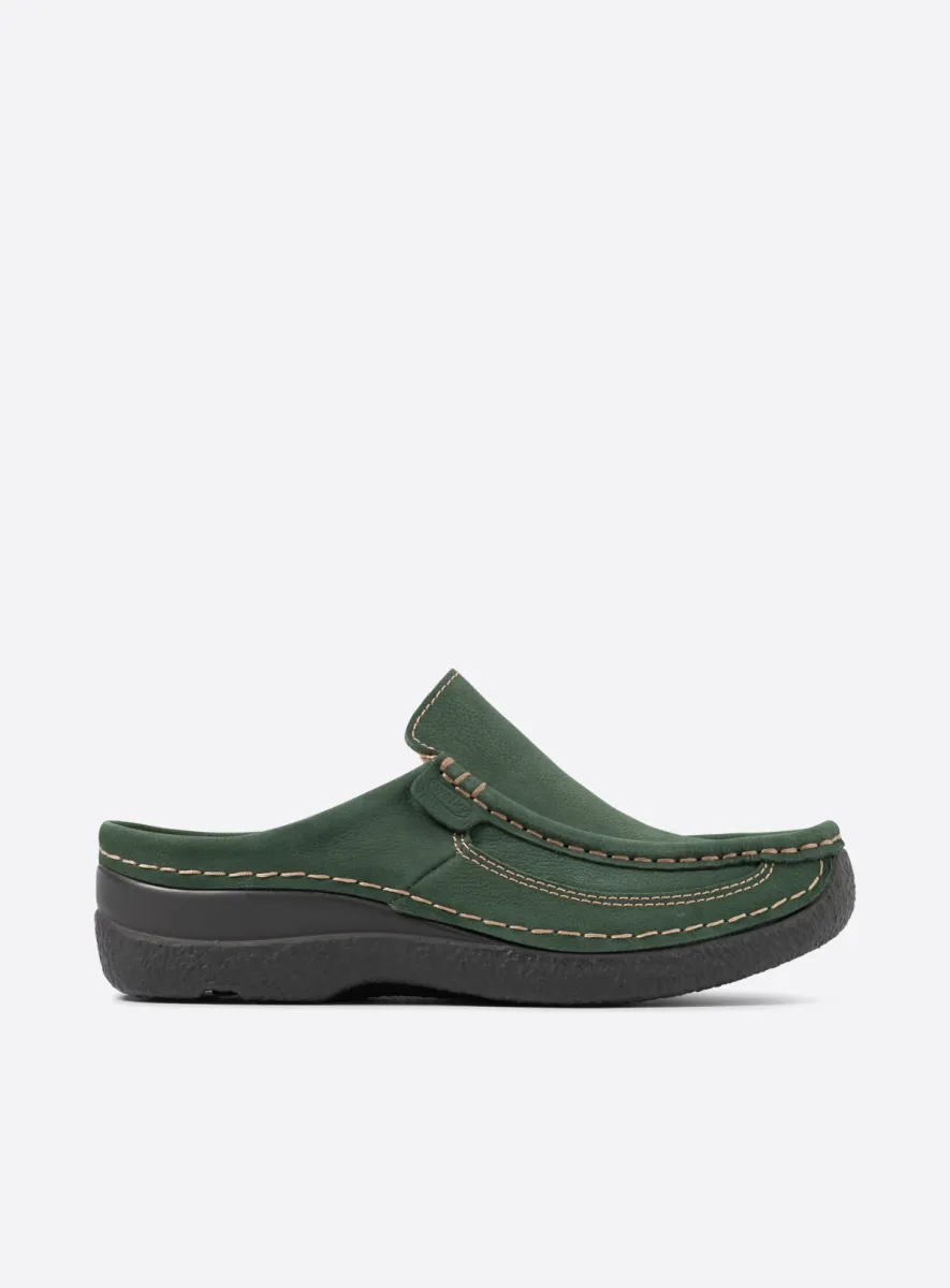 Wolky Roll Slide - Nubukleder grün Clogs für damen
