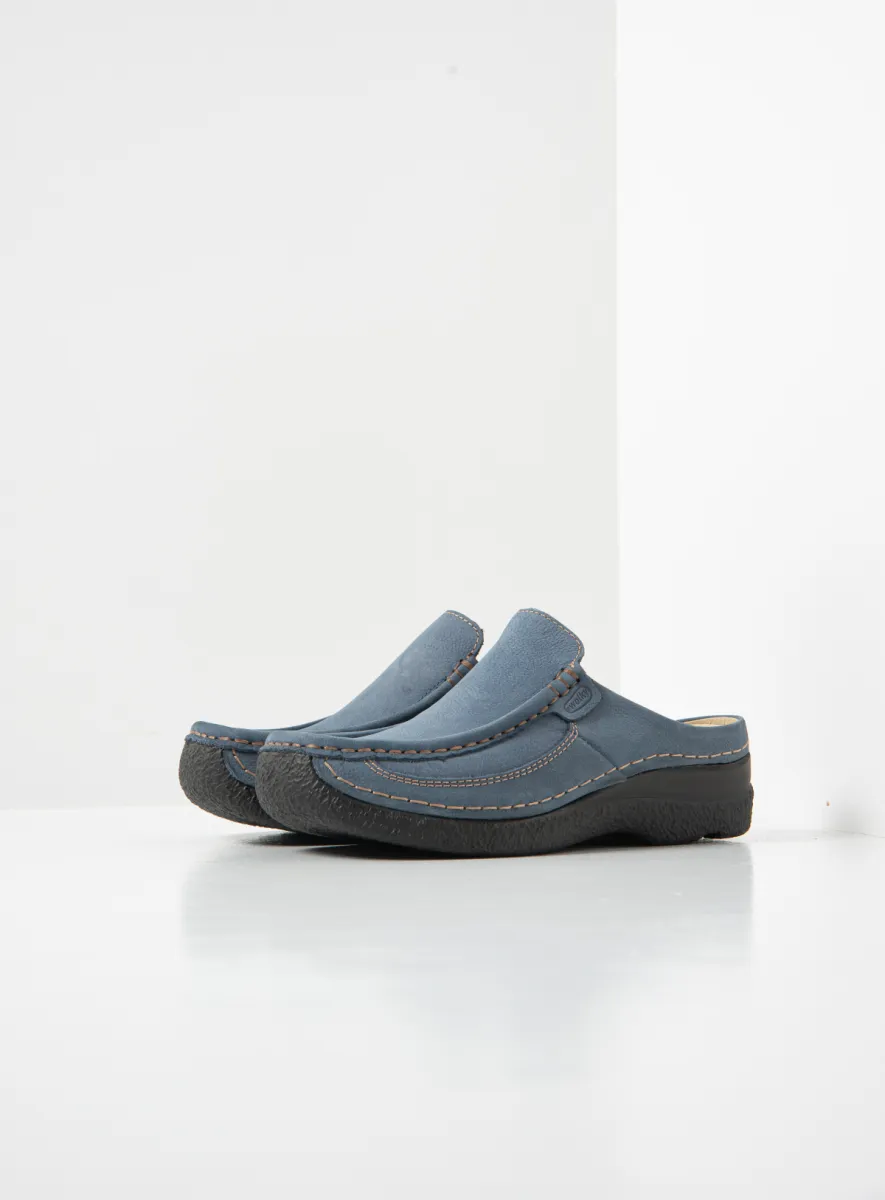 Wolky Roll Slide - Nubukleder jeansblau Clogs für damen