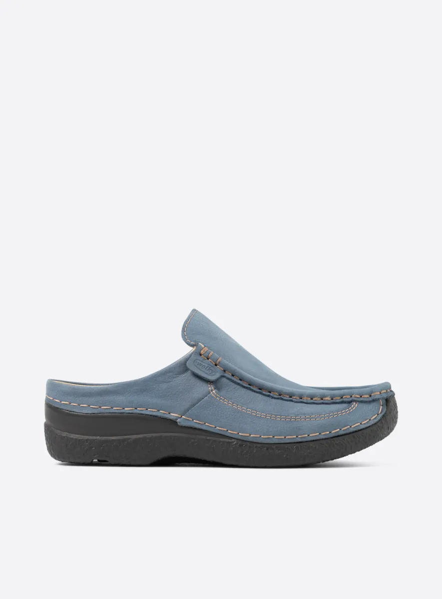 Wolky Roll Slide - Nubukleder jeansblau Clogs für damen