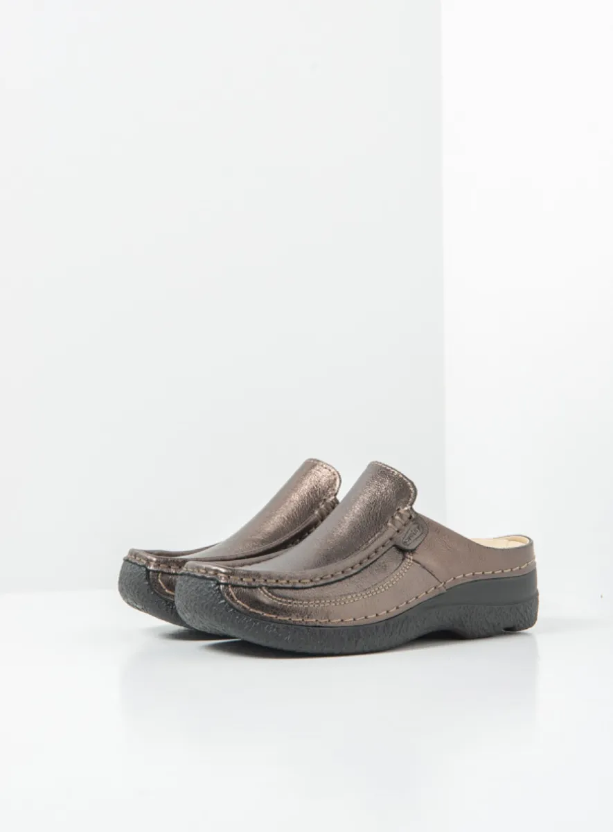 Wolky Roll Slide - Leder metallic bronze Clogs für damen