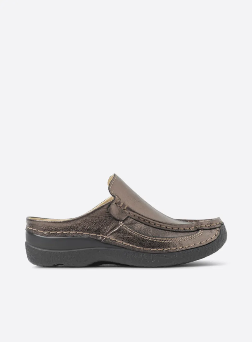 Wolky Roll Slide - Leder metallic bronze Clogs für damen