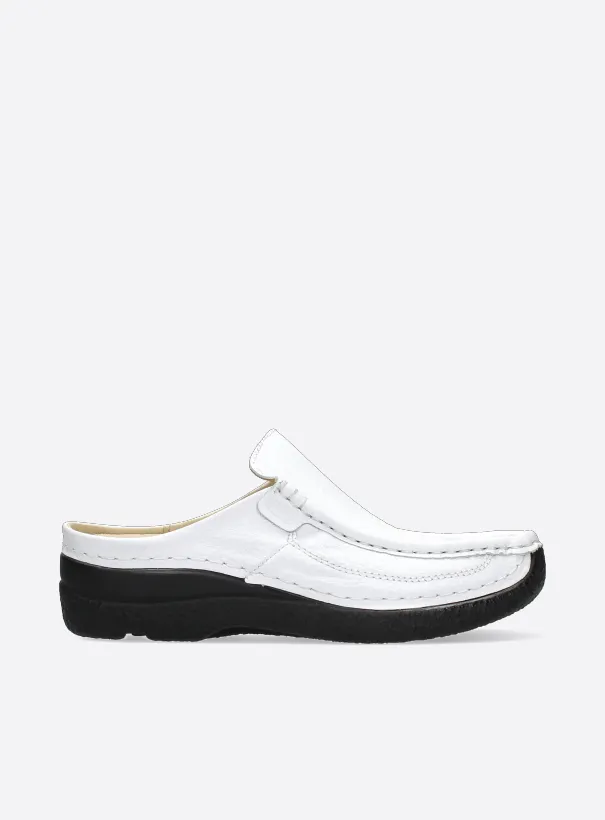 Wolky Roll Slide - Leder weiß geprägt Clogs für damen