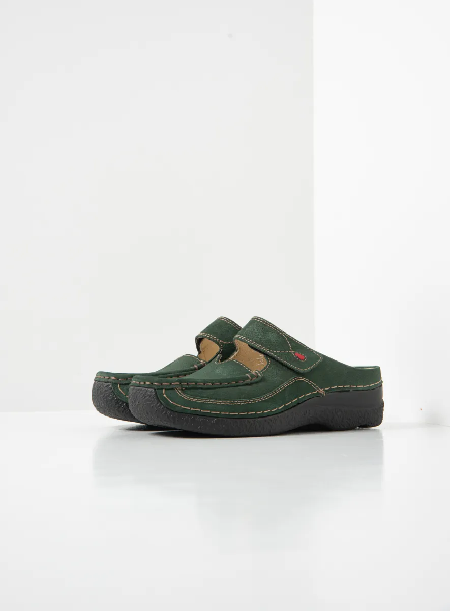 Wolky Roll Slipper - Nubukleder grün Clogs für damen