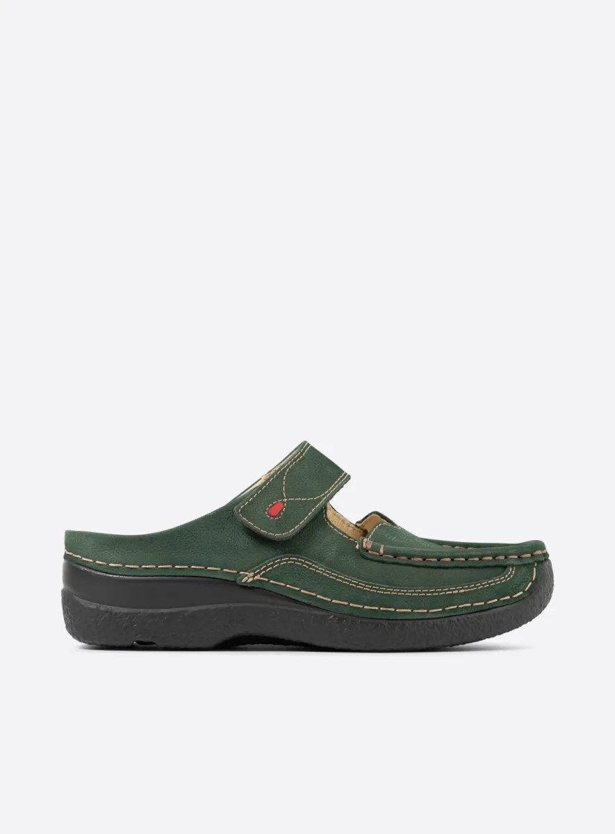 Wolky Roll Slipper - Nubukleder grün Clogs für damen
