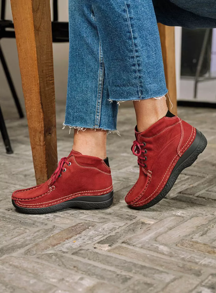 Wolky Hohe Schnürschuhe 06242 Roll Shoot 11553 Nubukleder kirschrot