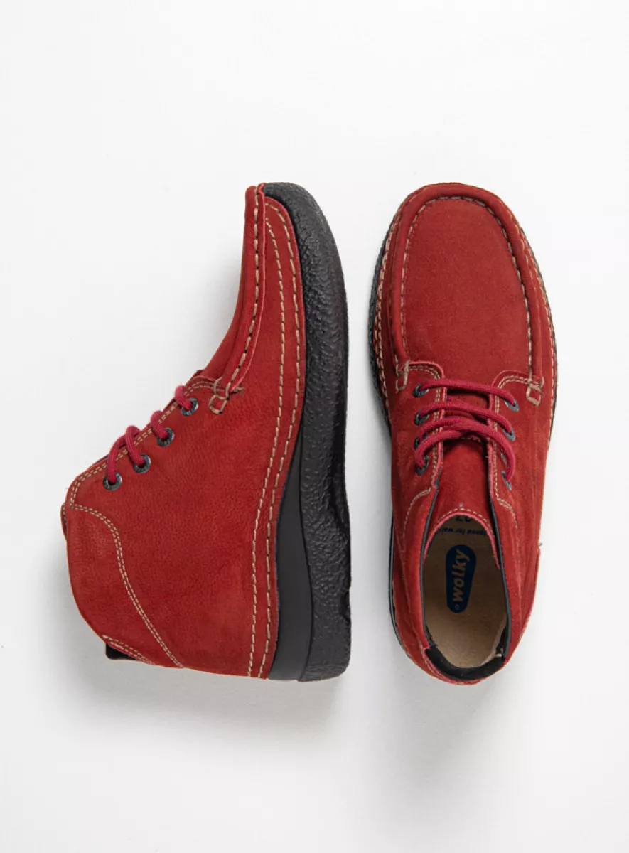 Wolky Hohe Schnürschuhe 06242 Roll Shoot 11553 Nubukleder kirschrot