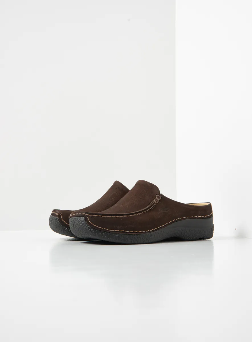 Wolky Seamy Slide - Nubukleder braun Clogs für damen