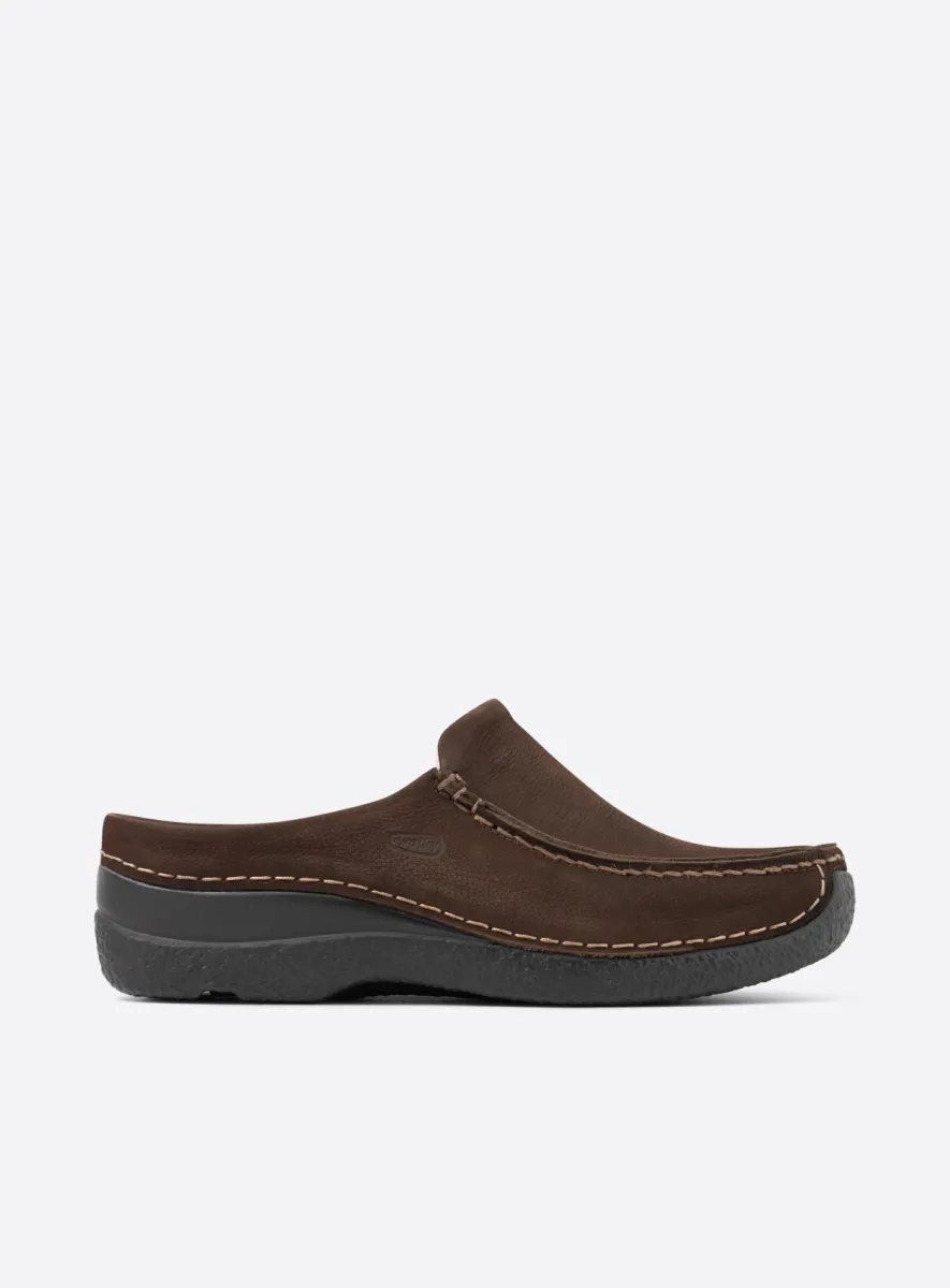 Wolky Seamy Slide - Nubukleder braun Clogs für damen