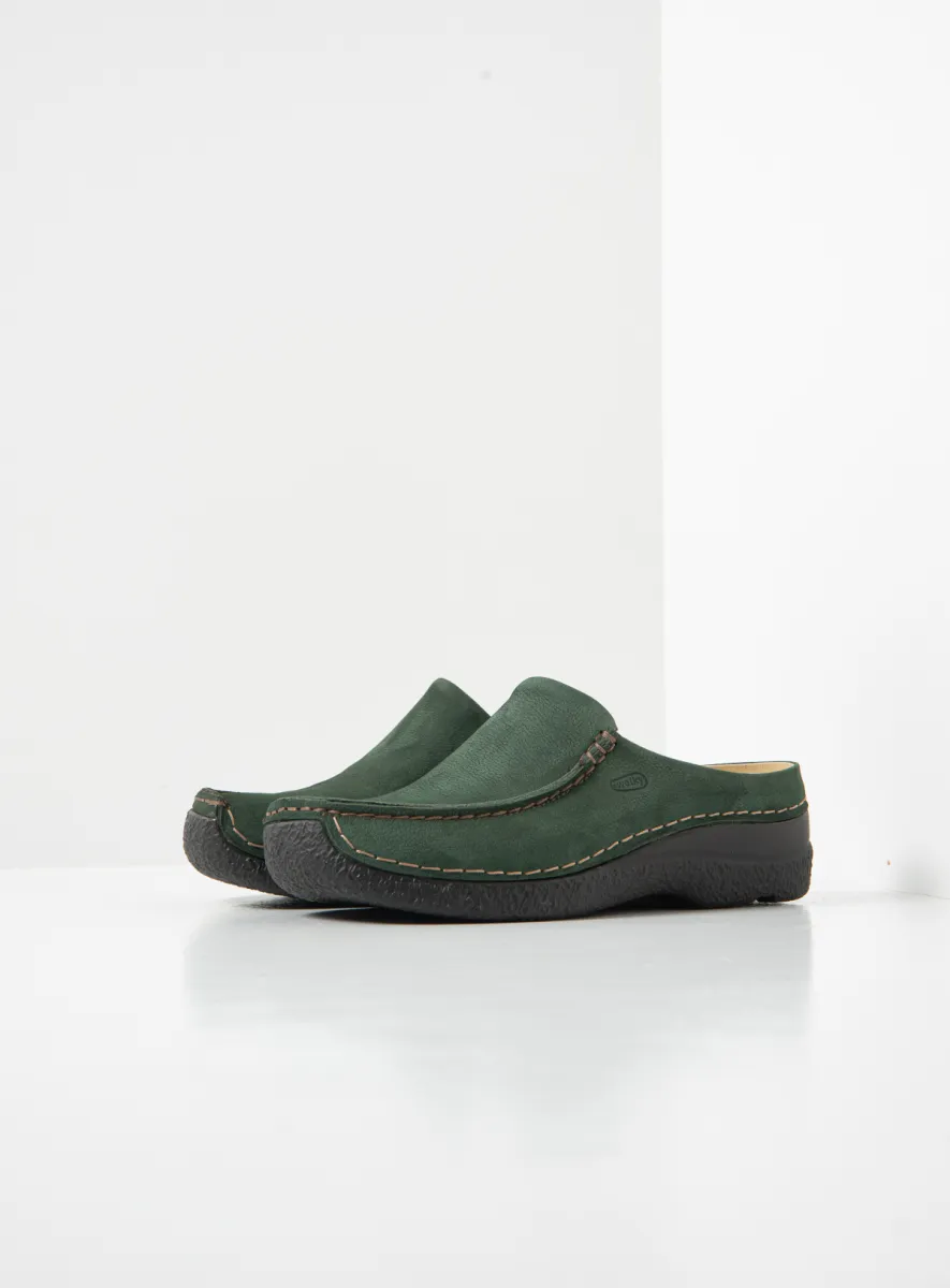 Wolky Seamy Slide - Nubukleder grün Clogs für damen