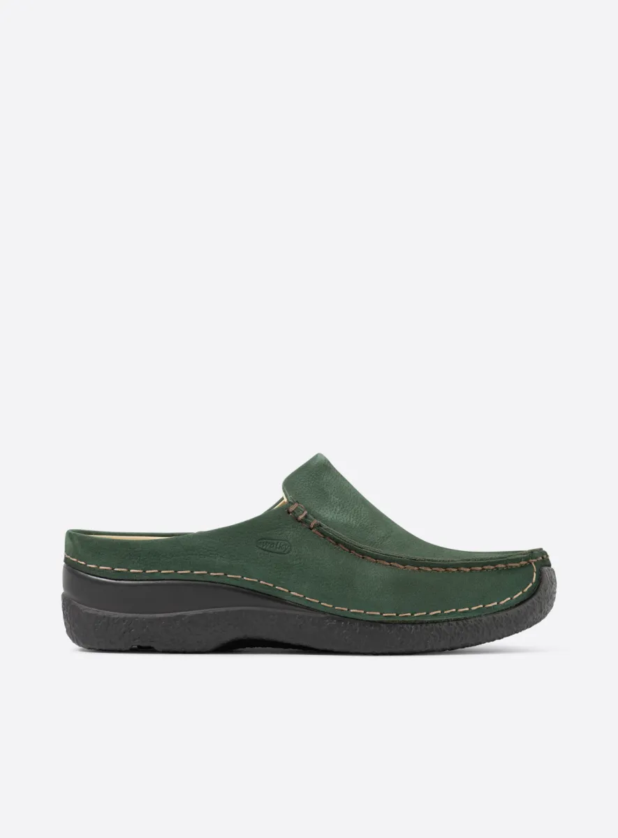 Wolky Seamy Slide - Nubukleder grün Clogs für damen