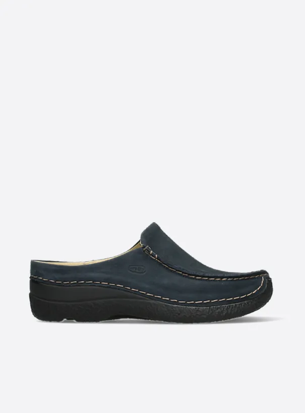 Wolky Seamy Slide - Nubukleder blau Clogs für damen