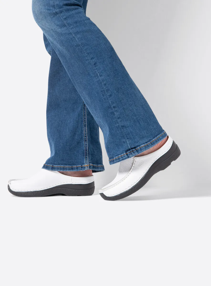 Wolky Seamy Slide - Leder geprägt weiß Clogs für damen