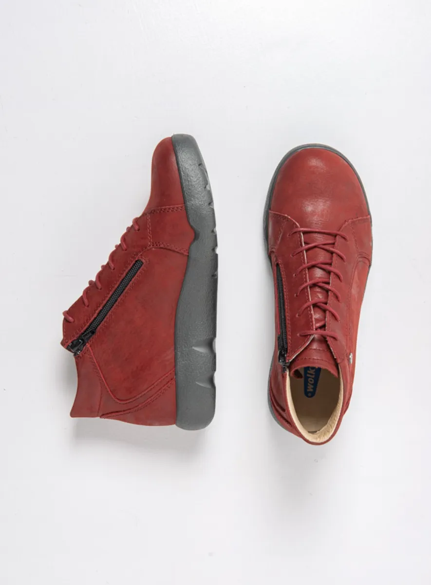 Wolky Hohe Schnürschuhe 07525 Lugana 36551 Effekt-Leder kirschrot
